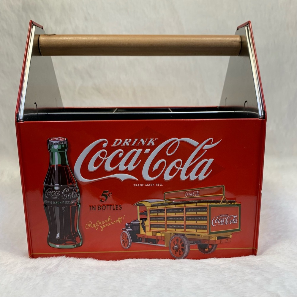 The Tin Box Company Coca Cola Tin Utensil Caddy with Handle, Red